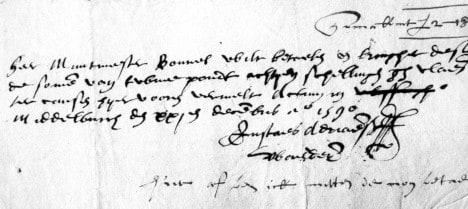 Handgeschreven rekening uit het muntarchief met de handtekening van Maerten du Mont.